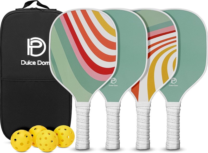 DULCE DOM Pickleball Paddles Set of 2/4 - USAPA Approved, 4 Indoor Outdoor Pickleball Balls, Fiberglass Surface Paddle Racket with Cover Bag, Ideal Training Equipment Gift for Men & Women - Image 1